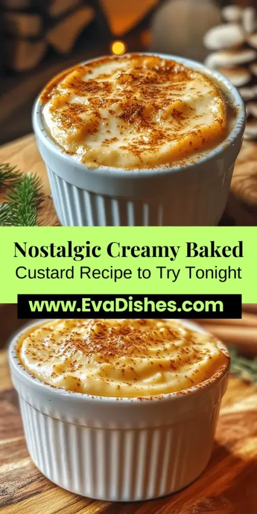 Discover the comforting charm of Creamy Vintage Baked Custard, a classic dessert that brings nostalgia to your table. This recipe features simple ingredients like eggs, whole milk, sugar, and vanilla, resulting in a rich and creamy custard perfect for any occasion. Easy to prepare, it serves as a delicious reminder of cozy family gatherings. Enjoy it warm or chilled, and savor each blissful spoonful that promises a delightful blend of flavors and memories.