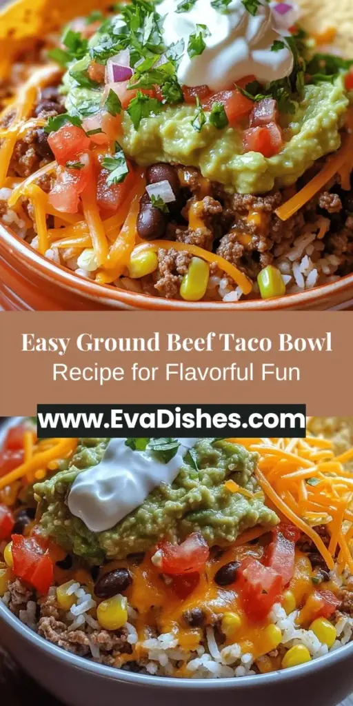 Create a culinary masterpiece with the Ground Beef Taco Bowl Fiesta! This dish is a flavorful journey through Mexican cuisine, featuring seasoned ground beef, fresh vegetables, creamy avocado, and zesty toppings. Perfect for family dinners, meal prep, or entertaining, taco bowls allow for endless customization. Explore delicious variations, and enjoy a vibrant meal that delights all ages. #TacoBowl #MexicanFood #MealPrep #FamilyDinner #FoodieFun #TacoFiesta #DeliciousEats