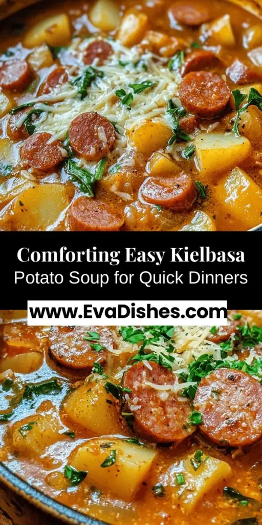 Looking for a quick and delicious meal? Try this Easy Kielbasa Potato Soup, perfect for busy nights! This flavorful soup features smoky kielbasa, creamy potatoes, and vibrant greens, making it a hearty dish that satisfies both hunger and comfort cravings. With step-by-step instructions, you'll have this nutritious meal ready in under an hour. Customize it to your taste and enjoy a warm, fulfilling bowl any night of the week!