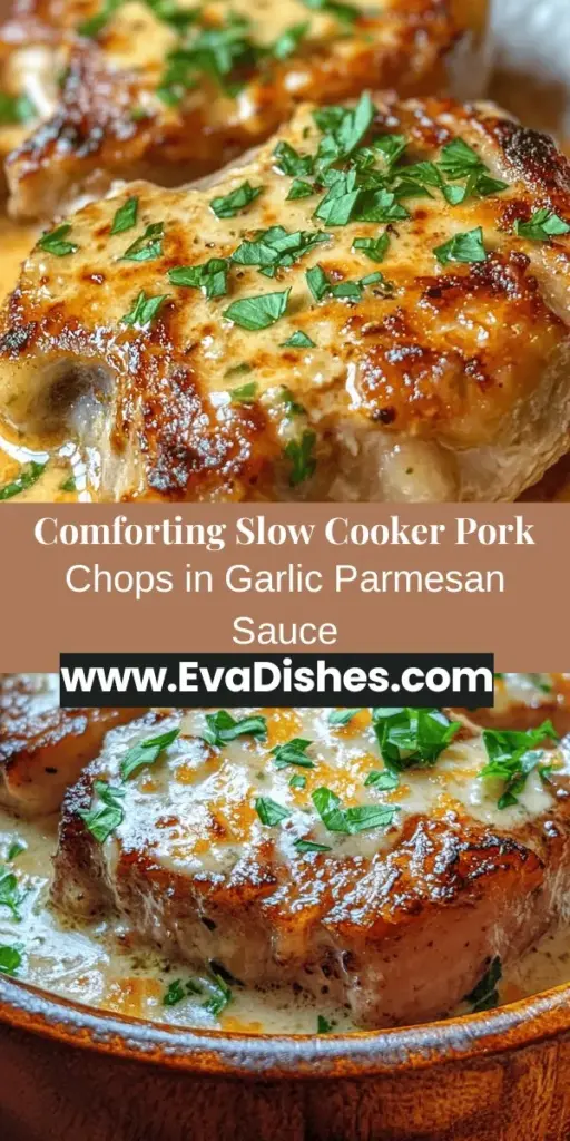 Indulge in the comforting flavors of Slow Cooker Pork Chops with Garlic Parmesan Sauce. This easy-to-make dish features tender, bone-in pork chops slow-cooked to perfection in a rich, creamy sauce that blends savory garlic and nutty Parmesan. The cooking process infuses the pork with delightful flavors while filling your kitchen with an inviting aroma. Perfect for busy nights or family gatherings, it's a heartwarming meal that brings everyone together at the table.