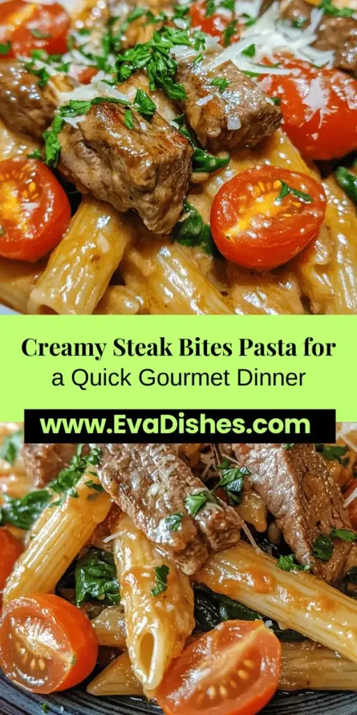 Discover the joy of creating Savory Creamy Steak Bites Pasta, a delightful fusion of flavors that combines tender steak, creamy sauce, and al dente penne pasta. Perfect for weeknight dinners or special occasions, this dish can be prepared in just 30 minutes! With a blend of fresh ingredients like cherry tomatoes and spinach, plus a rich, velvety sauce, it's comfort food at its finest. Try this recipe and impress your family today! #PastaRecipes #ComfortFood #HomeCooking #QuickMeals #SteakBites #CreamyPasta #EasyDinnerIdeas