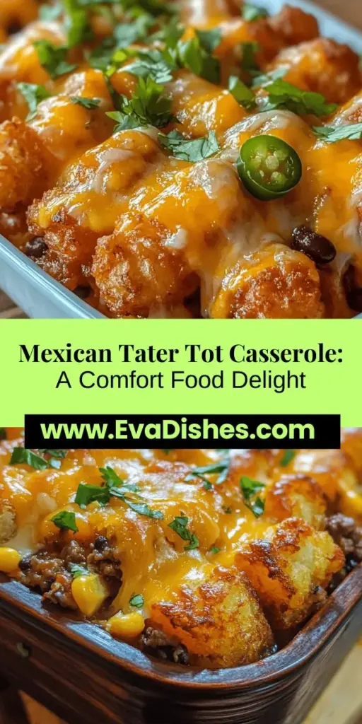 Discover the mouthwatering flavors of Mexican Tater Tot Casserole, a delightful blend of comfort food and vibrant Mexican cuisine. This dish features crispy tater tots layered over a savory mix of seasoned ground meat, black beans, and zesty tomatoes, all topped with melted cheese. Perfect for family dinners or potlucks, this easy-to-make casserole is a hit with both kids and adults. Explore the simple steps and customize it to suit your taste for a comforting meal everyone will love.