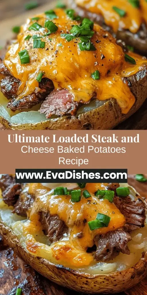 Indulge in the ultimate comfort food with Loaded Steak and Cheese Baked Potatoes! This hearty dish features fluffy russet potatoes topped with tender steak, melted cheese, sautéed onions, and colorful bell peppers. Perfect for a family dinner or gathering, it's easy to customize with your favorite cheeses and toppings. Get ready to elevate your meal with this delicious recipe that's sure to become a kitchen staple! #ComfortFood #LoadedBakedPotatoes #SteakDinner #CheesyGoodness #CookingAtHome