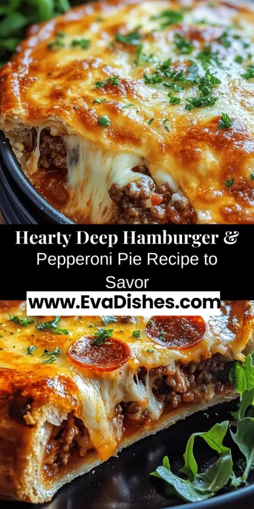 Discover the ultimate comfort food with this Deep Hamburger & Pepperoni Pie recipe! This hearty dish combines seasoned ground beef, zesty pepperoni, and a flaky, golden crust that makes it perfect for family dinners and gatherings. Learn how to create a delicious homemade pie from scratch, featuring a customizable filling and techniques for the perfect crust. Experience the joy of crafting a meal that warms hearts and satisfies cravings, making every bite a delightful treat.