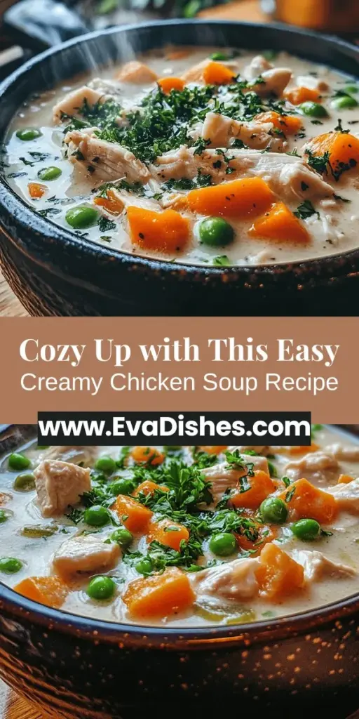 Warm up with the ultimate comfort food: Easy Creamy Chicken Soup! This soul-soothing dish combines tender chicken, vibrant veggies, and a rich, creamy broth for a satisfying meal. Perfect for chilly nights or when you're feeling under the weather, homemade soup is not only delicious but also packed with nutrients. Follow our simple recipe and savor every cozy spoonful along with your loved ones. #ChickenSoup #ComfortFood #Homemade #SoupRecipe #CozyMeals