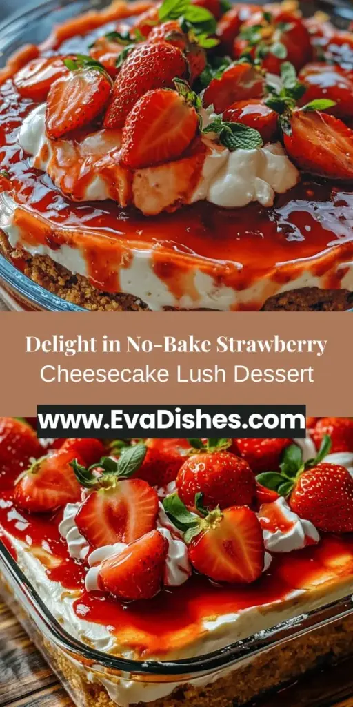 Discover the enchanting Strawberry Cheesecake Lush Dessert that transforms classic flavors into a stunning layered treat. This no-bake dessert features a creamy cheesecake filling, fresh strawberries, and a buttery graham cracker crust, making it a refreshing delight for any occasion. Perfect for summer gatherings, its vibrant presentation and simple preparation will impress your guests. Enjoy every creamy, fruity bite of this irresistible dessert!