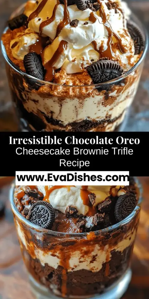 Indulge in the ultimate dessert experience with this Chocolate Oreo Cheesecake Brownie Trifle! Combining luscious layers of fudgy brownies, creamy cheesecake, and crunchy Oreo cookies, this trifle is a visual delight and a taste bud sensation. Perfect for gatherings or special occasions, each spoonful promises a perfect blend of textures. Follow our simple recipe to create this show-stopping dessert that will impress friends and family alike. Enjoy every delicious layer!