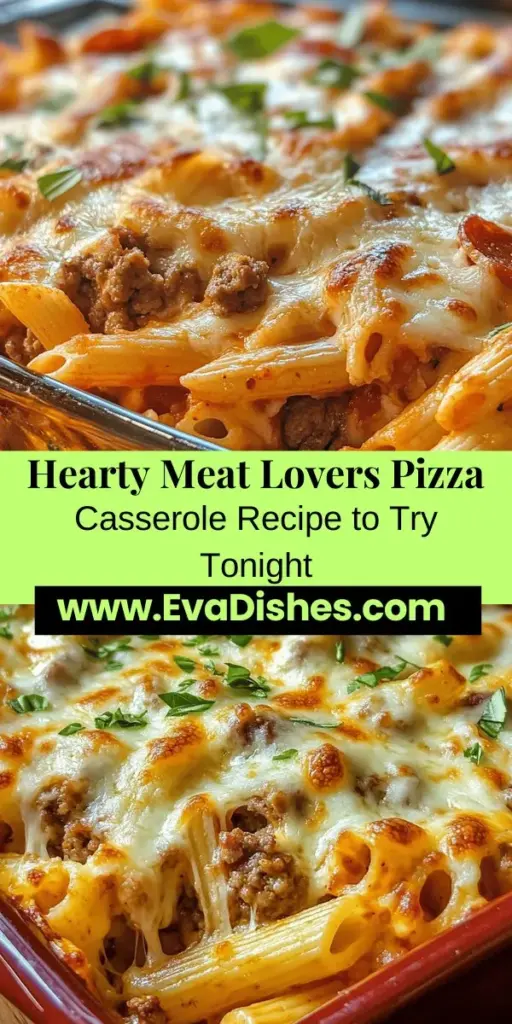 Indulge in the ultimate comfort food with Meat Lovers Pizza Casserole! This easy-to-make dish combines hearty ground beef, Italian sausage, pepperoni, and bacon, all enveloped in savory marinara sauce and gooey mozzarella cheese. Perfect for family dinners or gatherings, this casserole is sure to impress with its rich flavors and satisfying textures. Follow our step-by-step guide to create a meal that everyone will love. Enjoy a hearty slice of happiness!