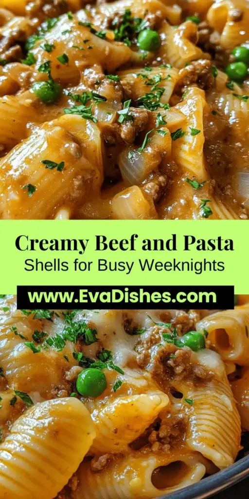 Discover the joy of Easy Creamy Beef and Pasta Shells, a delightful dish perfect for busy weeknights. With tender pasta shells enveloped in a rich, creamy sauce, this recipe combines flavorful ground beef, aromatic spices, and colorful peas for a comforting meal that appeals to everyone. Quick to prepare and easily customizable for different dietary needs, it ensures a satisfying dinner that brings the family together. Enjoy a delicious blend of flavors and textures that will quickly become a go-to favorite!