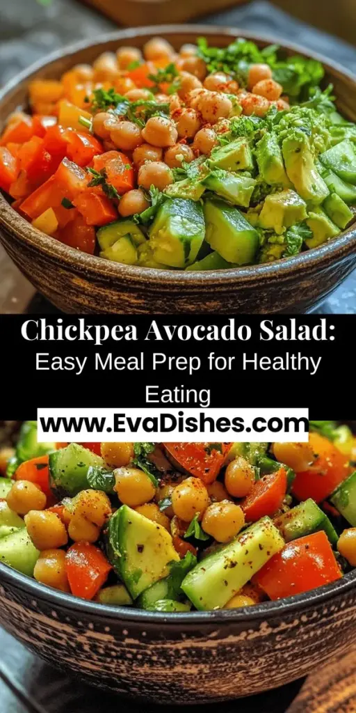 Discover the delicious Chickpea and Avocado Salad, perfect for meal prep! Packed with protein, healthy fats, and fresh veggies, this vibrant dish is not only nutritious but also incredibly versatile. Enjoy it as a main or a side, and mix up the ingredients to suit your taste. It's an ideal choice for busy weeks, keeping you satisfied and healthy. Try it now and elevate your meal prep game! #MealPrep #HealthyEating #ChickpeaSalad #AvocadoSalad #Foodie #HealthyRecipes #Nutrition #QuickMeals