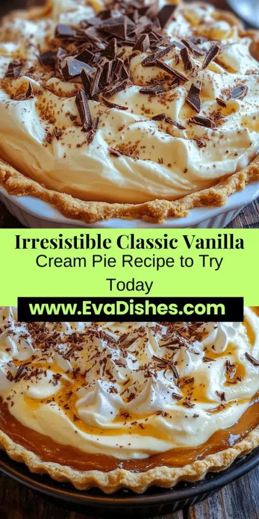 Delight in the timeless charm of Classic Vanilla Cream Pie! This beloved dessert features a luxurious, silky filling that melts in your mouth and a perfectly flaky crust. With just a few simple ingredients like whole milk, heavy cream, and pure vanilla extract, you can create a dessert that’s elegant yet comforting. Perfect for any occasion, this pie will be a showstopper at your next gathering. Discover the joy of baking and treat your loved ones to a slice of nostalgia today!