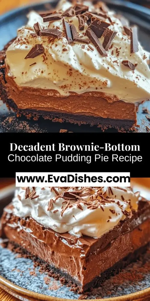 Indulge in the ultimate chocolate experience with this Brownie-Bottom Chocolate Pudding Pie! Featuring a rich, fudgy brownie base topped with silky, creamy chocolate pudding, this dessert is a showstopper for any occasion. Easy to make with simple ingredients, it promises to delight your taste buds and impress your guests. Perfect for celebrations or a sweet treat at home, this pie is sure to become a favorite in your dessert repertoire.