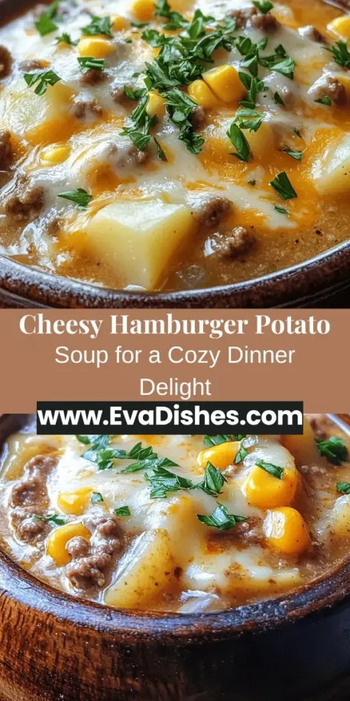 Warm up your winter nights with a comforting bowl of Cheesy Hamburger Potato Soup. This hearty dish combines savory ground beef, tender potatoes, and rich cheddar cheese for a creamy delight that everyone will love. Easy to make with simple ingredients, it’s perfect for busy weeknights or cozy family meals. Enhance it with your favorite herbs, vegetables, or spices for a personalized touch. Discover the joy of this classic recipe that warms the heart and fills the belly!