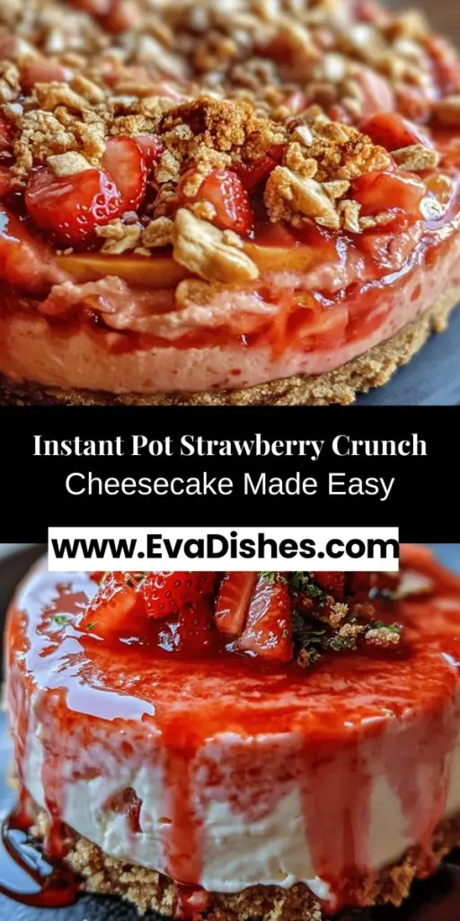 Indulge in the creamy goodness of Instant Pot Strawberry Crunch Cheesecake, a delightful dessert that combines rich cream cheese with fresh strawberries and a crunchy twist of freeze-dried strawberries. Perfect for any occasion, this recipe is not just delicious but also quick and easy thanks to the Instant Pot. Impress your guests or treat yourself with this visually stunning and delectable treat. Dive into the joy of baking with a modern twist!