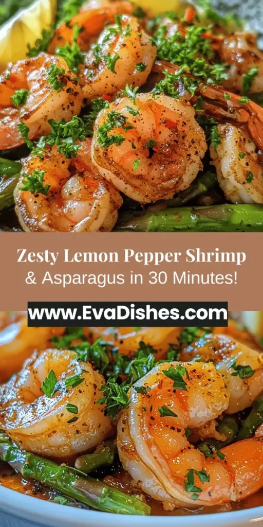 Discover the vibrant flavors of Lemon Pepper Shrimp & Asparagus, a healthy dish that's ready in under 30 minutes! Perfect for weeknight dinners or special occasions, this recipe features succulent shrimp paired with crisp asparagus, all enhanced by zesty lemon and freshly cracked pepper. Enjoy a nutritious meal rich in protein and vitamins, showcasing the beauty of simple cooking. Try it today for a delicious and satisfying meal! #LemonPepperShrimp #HealthyRecipes #Seafood #Asparagus #QuickMeals #Foodie