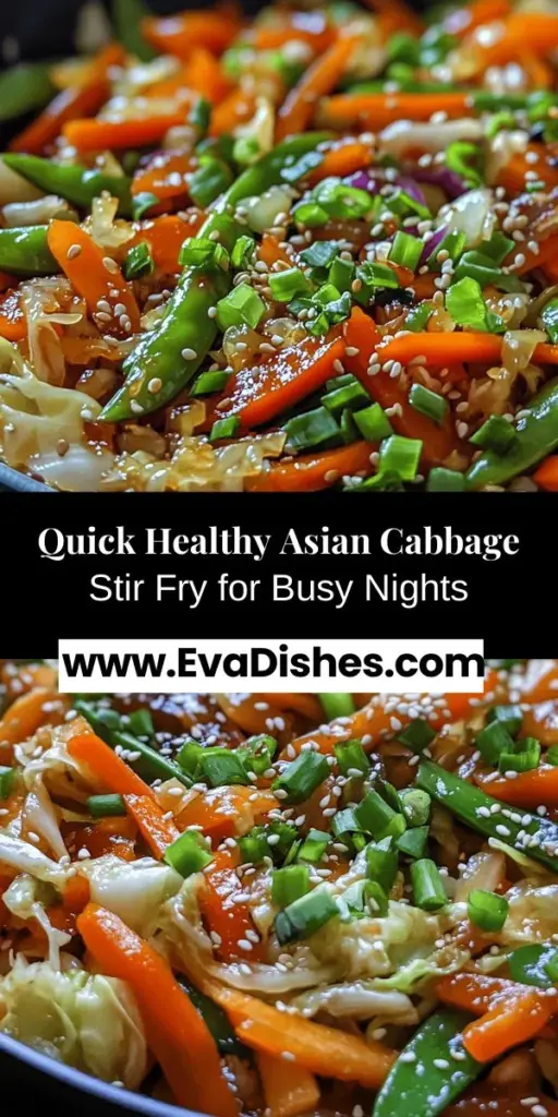 Ready to whip up a nutritious meal in no time? This Quick and Healthy Asian Cabbage Stir Fry is packed with vibrant vegetables like green cabbage, red bell peppers, carrots, and snap peas, all loaded with essential vitamins and antioxidants. Perfect for busy weeknights, this stir fry combines wholesome ingredients with aromatic garlic and ginger, showcasing delicious Asian flavors. It’s an easy, satisfying option for anyone looking to eat well without the hassle. Dive into a bowl of health and flavor today!