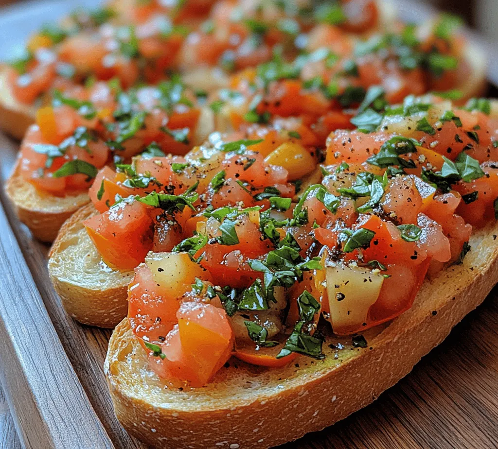 Bruschetta is a quintessential Italian appetizer that has captured the hearts and taste buds of food lovers around the globe. Originating from Central Italy, this delightful dish consists of toasted bread topped with a mixture of fresh ingredients, most notably tomatoes, basil, and garlic. It is celebrated not only for its vibrant flavors but also for its simplicity, making it an ideal starter for any gathering.