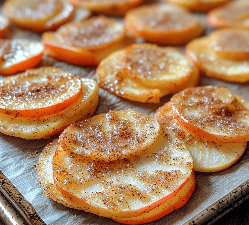 Welcome to the world of healthy snacking with our <strong>Baked Cinnamon Sugar Apple Chips</strong> recipe! This delightful snack combines the natural sweetness of apples with the warm, comforting flavor of cinnamon, creating a crunchy treat that satisfies your cravings without the guilt. Whether you’re looking for a snack to enjoy during your afternoon break, a healthy alternative for your kid’s lunchbox, or a fun project to make with family, these apple chips are the perfect choice.” /></p>
</p>
<h3>Tips for Customizing the Mixture</h3>
</p>
<p>Once you’ve mastered the basic recipe for baked cinnamon sugar apple chips, you might want to consider adding your personal touch. Customizing the mixture can enhance the flavor profile and make your apple chips unique. Here are some suggestions for additions:</p>
</p>
<p>– <strong>Nutmeg</strong>: A pinch of nutmeg can introduce a warm, earthy flavor that complements the sweetness of the apples and the spiciness of the cinnamon. Use it sparingly, as it can be quite potent.</p>
</p>
<p>– <strong>Vanilla Extract</strong>: Adding a splash of pure vanilla extract to your cinnamon sugar mixture can elevate the overall taste. The vanilla will add a subtle sweetness and depth that pairs beautifully with the apples.</p>
</p>
<p>– <strong>Cardamom</strong>: For those who enjoy a more exotic flavor, cardamom can provide a fragrant twist to your apple chips. Just a dash will do, as it has a strong flavor that can easily overpower the other spices.</p>
</p>
<p>– <strong>Brown Sugar</strong>: Instead of granulated sugar, consider using brown sugar for a deeper, more caramel-like flavor. This can add a nice depth to the sweetness and enhance the overall taste.</p>
</p>
<p>– <strong>Coconut Sugar</strong>: For a healthier option, coconut sugar can be used as a substitute for regular sugar. It has a lower glycemic index and adds a hint of caramel flavor.</p>
</p>
<p>Feel free to experiment with these additions to find the combination that you love the most!</p>
</p>
<h3>Baking the Apple Chips</h3>
</p>
<p>Now that your apple slices are coated in the perfect mixture, it’s time to bake them to perfection. Proper baking is crucial for achieving that desired crunchiness.</p>
</p>
<h4>Arranging the Apple Slices for Optimal Baking</h4>
</p>
<p>Begin by preheating your oven to 225°F (107°C). This low temperature is essential for dehydrating the apple slices rather than baking them, which helps in achieving a crisp texture.</p>
</p>
<p>When placing the apple slices on your baking sheets, ensure they are arranged in a single layer. Overlapping slices can lead to uneven cooking, resulting in some chips being chewy while others are perfectly crisp. Use parchment paper to line your baking sheets; this will prevent sticking and make cleanup a breeze.</p>
</p>
<h4>Explanation of Spacing and Layering</h4>
</p>
<p>Leave some space between each apple slice—approximately a quarter of an inch is ideal. This spacing allows hot air to circulate around the slices, which is essential for even cooking. If you have multiple baking sheets, it’s best to rotate them throughout the baking process to ensure that all chips get equal exposure to the heat.</p>
</p>
<h4>Baking Time and Temperature Considerations</h4>
</p>
<p>Baking the apple chips at the right temperature and for the right amount of time is key. After placing the baking sheets in the preheated oven, set a timer for 1 hour. After the first hour, check the apples and rotate the baking sheets if necessary. Continue to bake for an additional 30 to 60 minutes, depending on the thickness of your apple slices and how crispy you like them.</p>
</p>
<h4>Importance of Checking for Doneness and Rotation of Sheets</h4>
</p>
<p>It’s crucial to keep an eye on your apple chips as they near the end of the baking time. Remove them from the oven when they are no longer moist and have a crisp texture. Don’t be alarmed if they seem slightly soft when you take them out; they will continue to harden as they cool.</p>
</p>
<p>To ensure even baking, remember to rotate your sheets every 30 minutes. This step is vital, especially if your oven has hot spots that may cause uneven cooking.</p>
</p>
<h4>Understanding the Crispiness Factor</h4>
</p>
<p>Crispiness is subjective, so it’s essential to understand your preference. For a softer chip, remove them from the oven earlier, while for an extra crispy texture, allow them to bake longer. Thinly sliced apples will naturally crisp up quicker than thicker slices, so adjust your baking time accordingly.</p>
</p>
<h4>How to Tell When the Apple Chips Are Perfectly Baked</h4>
</p>
<p>The best way to gauge doneness is by observing the color and texture. The apple chips should be a light golden brown and feel dry to the touch. If they still have a slight stickiness, they need more time in the oven.</p>
</p>
<p>Once baked, let the chips cool on the baking sheets for 15 minutes before transferring them to a cooling rack. This process helps them firm up and reach maximum crispness.</p>
</p>
<h3>Cooling and Storing the Apple Chips</h3>
</p>
<p>Proper cooling and storage are essential to maintain the freshness and crispness of your baked apple chips.</p>
</p>
<h4>Importance of Cooling for Achieving Maximum Crispness</h4>
</p>
<p>Cooling is an often-overlooked step in the baking process. Allowing your apple chips to cool completely on a wire rack is crucial. This step helps to prevent moisture from collecting on the chips, ensuring they stay crispy. If you leave them on the baking sheets, they may trap steam, leading to a chewy texture.</p>
</p>
<h4>Best Practices for Storing to Maintain Freshness</h4>
</p>
<p>Once fully cooled, store your apple chips in an airtight container. This will help keep moisture out and preserve their crunch. If you live in a humid environment, consider adding a small packet of food-safe desiccant to your container to absorb any excess moisture.</p>
</p>
<h4>Airtight Containers: Options and Recommendations</h4>
</p>
<p>For storage, glass jars with tight-fitting lids or plastic containers with snap-on lids work well. If you plan to keep your apple chips for an extended period, vacuum-sealing bags are an excellent option as they remove air and extend shelf life. Ensure you label your containers with the date, as homemade snacks lack the preservatives found in store-bought options.</p>
</p>
<h3>Nutritional Benefits of Baked Apple Chips</h3>
</p>
<p>Baked apple chips are not only a delicious snack but also offer several health benefits compared to their store-bought counterparts.</p>
</p>
<h4>Overview of the Health Benefits of Apples and Cinnamon</h4>
</p>
<p>Apples are rich in dietary fiber, which aids digestion and promotes a healthy gut. They are also packed with antioxidants, vitamins, and minerals, contributing to overall health. Cinnamon, on the other hand, has been shown to have anti-inflammatory properties and can help regulate blood sugar levels. When combined, apples and cinnamon make a nutritious snack that satisfies cravings without the guilt.</p>
</p>
<h4>Comparison to Store-Bought Snacks</h4>
</p>
<p>Unlike many processed snacks that contain added sugars, preservatives, and unhealthy fats, homemade apple chips are a wholesome alternative. Store-bought options often have additional ingredients that can detract from their health benefits. By preparing your apple chips at home, you control the ingredients, ensuring that you create a snack that is both tasty and nutritious.</p>
</p>
<h4>Highlights on Calories, Fiber, and Vitamins in Homemade Chips</h4>
</p>
<p>A typical serving of homemade baked apple chips (about 1 ounce) contains approximately 100 calories, 4 grams of fiber, and provides a good source of vitamin C. In comparison, many store-bought snacks can contain empty calories and minimal nutritional value. By choosing homemade apple chips, you can enjoy a satisfying snack that nourishes your body.</p>
</p>
<h3>Serving Suggestions and Pairings</h3>
</p>
<p>Baked apple chips can be enjoyed in a variety of ways, making them a versatile addition to your snack repertoire.</p>
</p>
<h4>Creative Ways to Enjoy Apple Chips</h4>
</p>
<p>– <strong>As a Snack</strong>: The simplest way to enjoy apple chips is to eat them straight out of the container. They make for an excellent on-the-go snack that satisfies sweet cravings without compromising health.</p>
</p>
<p>– <strong>Topping for Yogurt</strong>: Crumble apple chips over yogurt for added texture and flavor. This combination works well with both sweet and Greek yogurt, enhancing the overall experience.</p>
</p>
<p>– <strong>Ingredient in Salads</strong>: Add a handful of apple chips to salads for a delightful crunch that contrasts with fresh greens. They pair well with nuts and cheese, creating a balanced dish.</p>
</p>
<h4>Pairing Ideas with Dips or Other Snacks</h4>
</p>
<p>Consider pairing your apple chips with nut butter, such as almond or peanut butter, for a protein-packed snack. Alternatively, you can dip them in caramel sauce for a more indulgent treat. The sweetness of the apple chips complements these dips beautifully, creating a satisfying flavor combination.</p>
</p>
<p>You can also serve them alongside cheese platters, where their sweetness balances the saltiness of cheese. Consider including a variety of cheeses, nuts, and fruits for a well-rounded snack board.</p>
</p>
<h3>Conclusion</h3>
</p>
<p>Baked cinnamon sugar apple chips are not only simple to make but also a deliciously healthy snack that anyone can enjoy. With just a few ingredients and straightforward steps, you can create a delightful treat that satisfies your sweet tooth while providing nutritional benefits.</p>
</p>
<p>Don’t hesitate to explore different flavor variations and make the recipe your own. The joy of healthy snacking lies in the process of making these homemade delights. So, gather your apples, preheat your oven, and enjoy the satisfaction that comes from creating your snacks. Happy baking!</p>
</div>