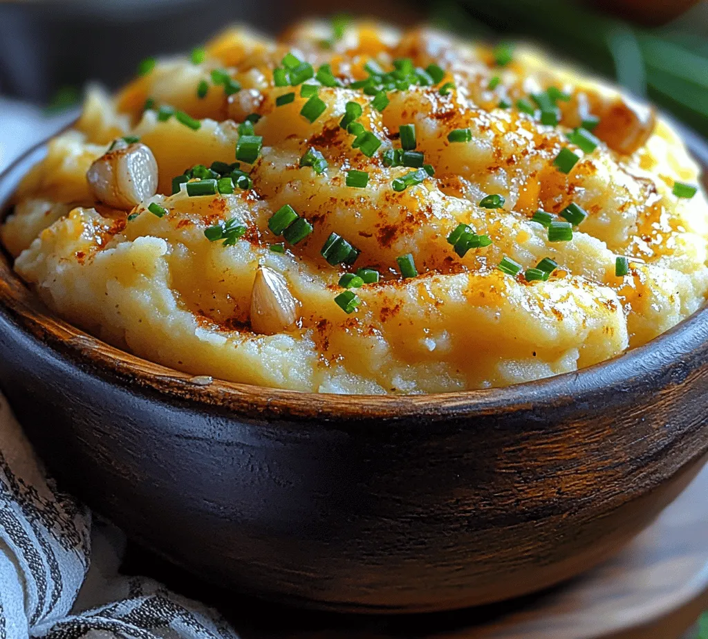 Discover the ultimate comfort food with our creamy roasted garlic and white cheddar mash. This dish is perfect for family dinners, holiday feasts, or any occasion where you crave a luscious side that elevates your meal. By combining the robust flavors of roasted garlic with the richness of white cheddar, these mashed potatoes provide a delightful twist on a classic favorite. Whether served alongside a succulent roast or as part of a festive spread, this creamy mash is sure to impress your guests and leave them asking for seconds.