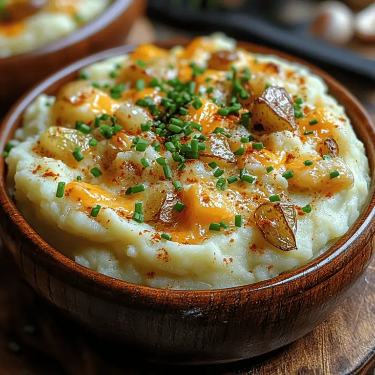 Discover the ultimate comfort food with our creamy roasted garlic and white cheddar mash. This dish is perfect for family dinners, holiday feasts, or any occasion where you crave a luscious side that elevates your meal. By combining the robust flavors of roasted garlic with the richness of white cheddar, these mashed potatoes provide a delightful twist on a classic favorite. Whether served alongside a succulent roast or as part of a festive spread, this creamy mash is sure to impress your guests and leave them asking for seconds.