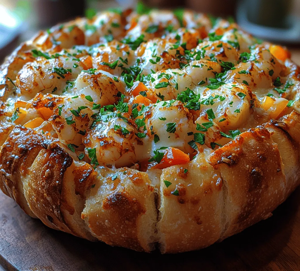 If you're looking for a show-stopping dish that combines comfort, elegance, and flavor, look no further than the Seaside Delight Stuffed Seafood Bread Bowl. This recipe is perfect for gatherings, special occasions, or family dinners, providing an impressive centerpiece that is as delightful to behold as it is to taste. Picture a golden-brown bread bowl, warm and inviting, generously filled with a rich blend of fresh seafood and creamy goodness. The melding of flavors and textures creates a dish that will not only satisfy your palate but will also spark joy and conversation among your guests.