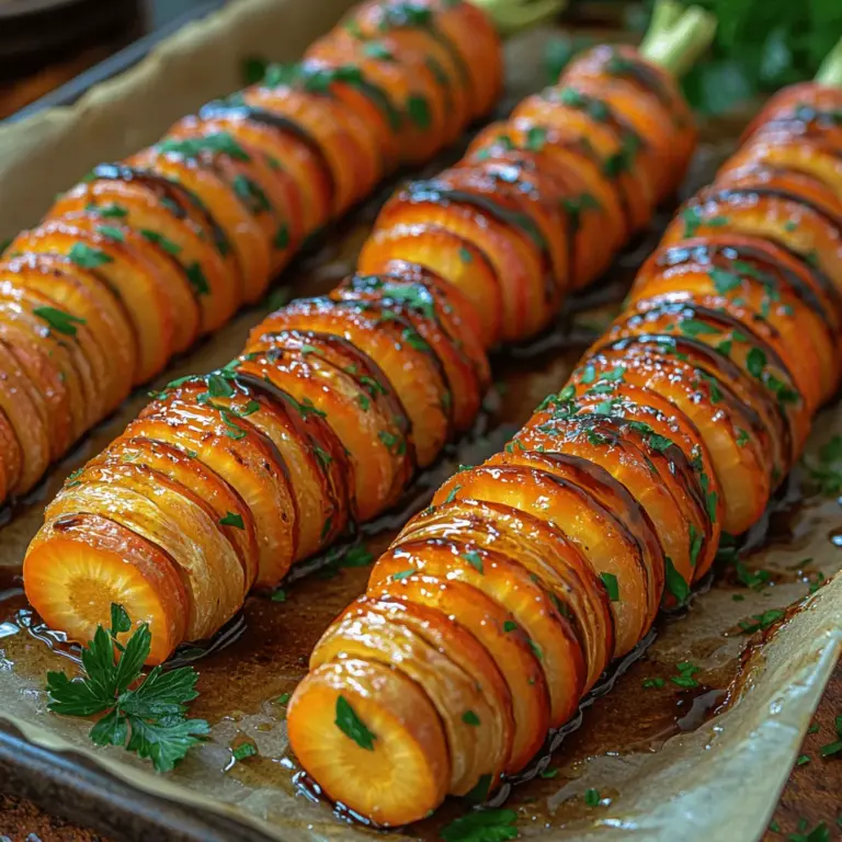 In the world of culinary delights, few dishes manage to capture both the eye and the palate quite like Honey Glazed Hasselback Carrots. This recipe not only showcases the vibrant colors of fresh carrots but also elevates their natural sweetness with a delightful glaze that combines honey and butter. The appeal of Hasselback carrots lies in their unique presentation; the intricate slicing method allows for a beautiful fan-like display that impresses guests and family members alike. Whether you are preparing a festive feast or simply looking for an elegant side dish for a weeknight dinner, these Honey Glazed Hasselback Carrots offer versatility and charm.