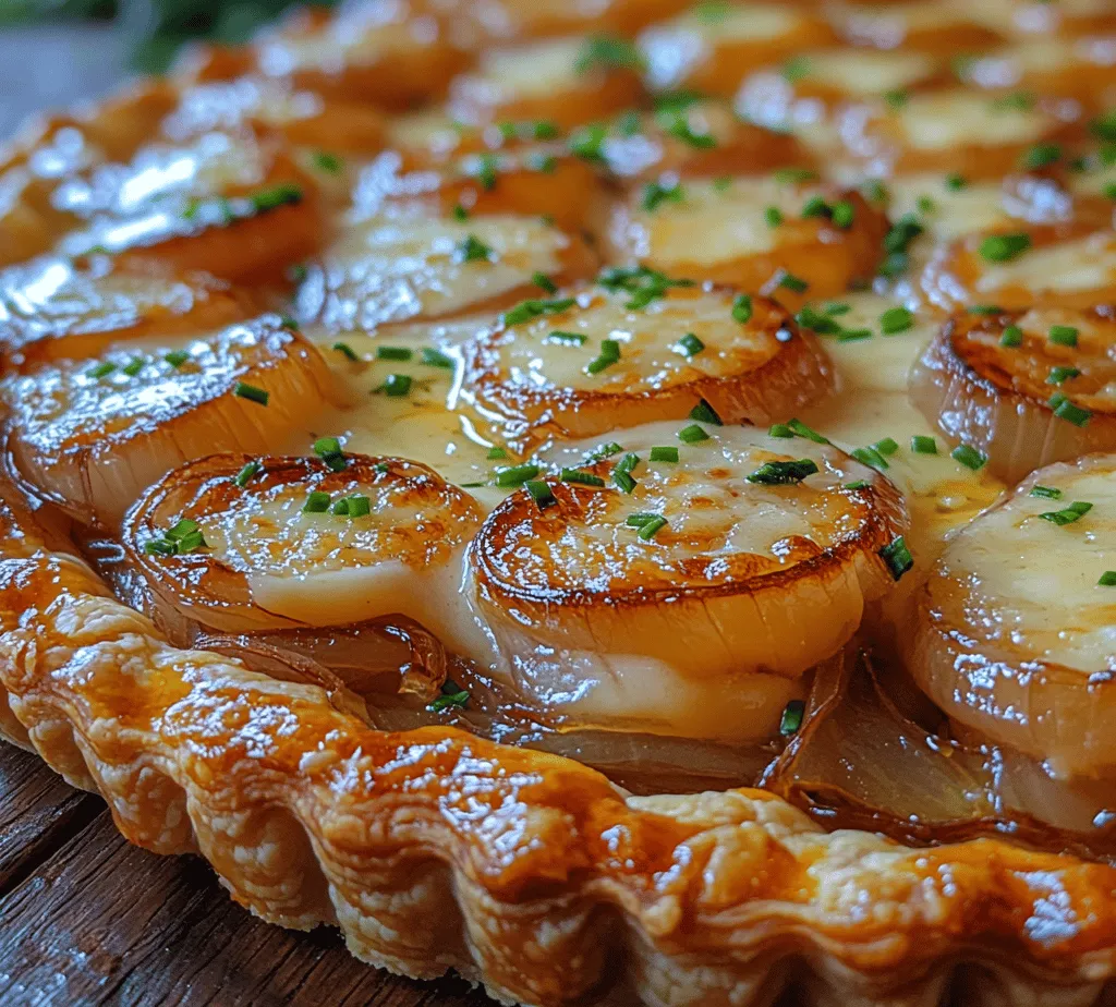 The Caramelized Onion & Gruyère Tart is a delightful dish that effortlessly combines rich, savory flavors with a flaky and buttery crust. This tart is not just a feast for the palate; it is also a visual delight, making it an ideal centerpiece for gatherings or a sophisticated addition to your brunch table. Whether served as a starter or as a comforting main dish, this tart captivates with its enticing aroma and indulgent taste. Its versatility is one of the many reasons why it is beloved in kitchens around the world. Pair it with a crisp green salad and a glass of white wine for a sophisticated dinner, or enjoy it warm from the oven as a cozy weeknight meal.