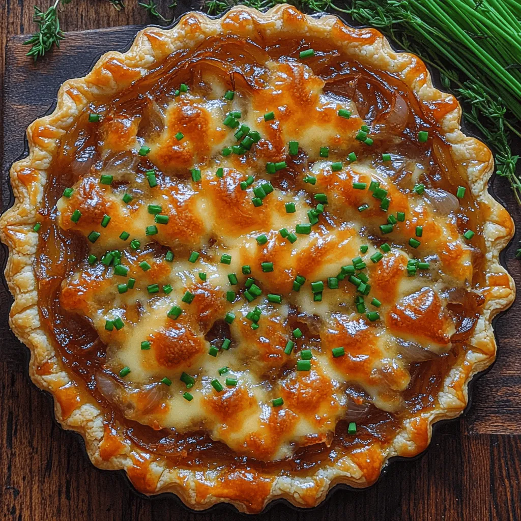 The Caramelized Onion & Gruyère Tart is a delightful dish that effortlessly combines rich, savory flavors with a flaky and buttery crust. This tart is not just a feast for the palate; it is also a visual delight, making it an ideal centerpiece for gatherings or a sophisticated addition to your brunch table. Whether served as a starter or as a comforting main dish, this tart captivates with its enticing aroma and indulgent taste. Its versatility is one of the many reasons why it is beloved in kitchens around the world. Pair it with a crisp green salad and a glass of white wine for a sophisticated dinner, or enjoy it warm from the oven as a cozy weeknight meal.