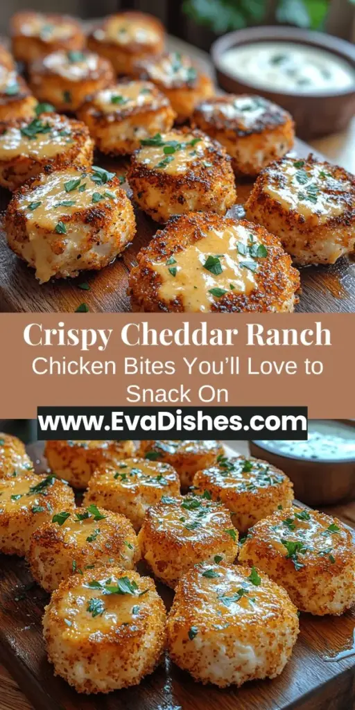 Discover the ultimate snack for any occasion with Crispy Cheddar Ranch Chicken Bites! This easy recipe combines tender, marinated chicken with a crunchy coating of panko breadcrumbs, sharp cheddar cheese, and zesty ranch seasoning. Whether you're hosting a party or looking for a family dinner idea, these bites are sure to impress. Enjoy the homemade freshness and customize the flavors to your liking for a delicious treat that everyone will love!