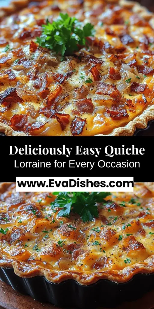 Discover the deliciousness of a Classic Quiche Lorraine with this easy-to-follow recipe. Perfect for breakfast, brunch, or a light dinner, this French dish features a buttery flaky crust filled with creamy custard, crispy bacon, and Gruyère cheese. Learn how to prepare your own homemade quiche that will impress your family and friends. Unleash your creativity by customizing with your favorite ingredients, making it a versatile treat for any occasion.