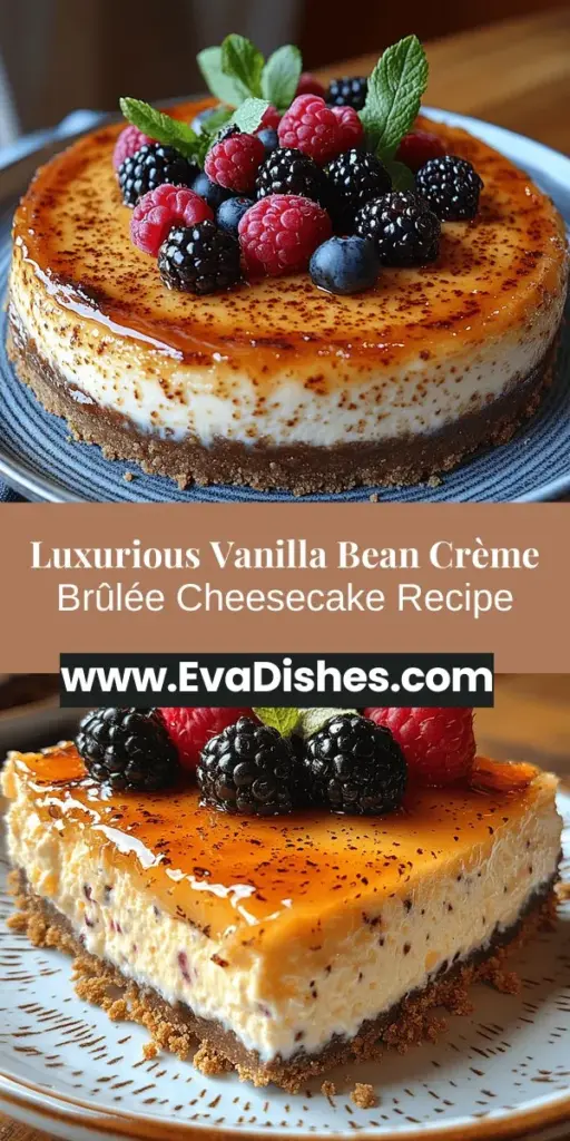 Indulge in the luxurious flavors of Vanilla Bean Crème Brûlée Cheesecake, a dessert that combines the creaminess of cheesecake with the delightful crunch of caramelized sugar. This stunning treat is perfect for special occasions or cozy nights in, bringing together quality ingredients like rich cream cheese and aromatic vanilla bean paste. Impress your friends and family with this showstopping dessert that not only tastes divine but looks exquisite too! Discover the joy of baking and savor every bite of this culinary masterpiece.