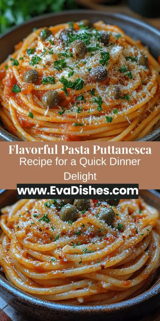 Discover the rich and flavorful world of Pasta Puttanesca with this delightful recipe! Originating from Italy, this dish showcases a balance of savory ingredients like olives, capers, and garlic, all simmered to perfection with tomatoes. Perfect for busy weeknights, it's quick to prepare and easy to customize. Whether you're a pasta lover or new to Italian cuisine, this dish promises to impress with its bold taste and simplicity. Enjoy a taste of Italy at home!