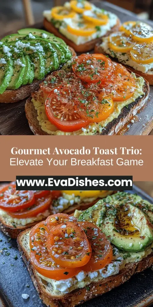 Discover the delicious world of gourmet avocado toast with this tempting trio! Transform your breakfast routine with three unique variations: classic with fresh tomatoes, Mediterranean with feta and oregano, and spicy with sriracha for a kick. Each version is packed with flavor and nutrients, making it perfect for busy mornings or leisurely brunches. Learn how to elevate simple ingredients into a visually stunning and satisfying meal that's sure to impress!