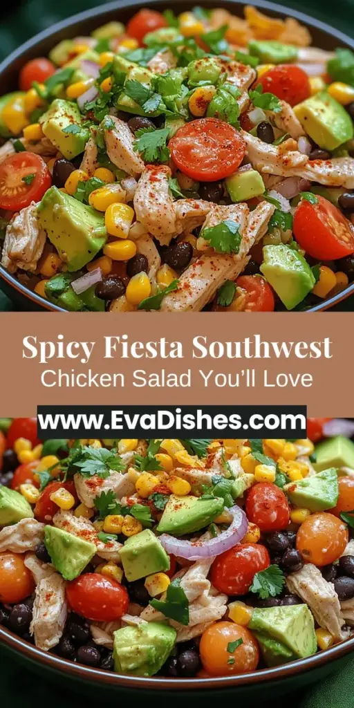 Discover the vibrant flavors of the Spicy Fiesta Southwest Chicken Salad, a colorful and nutritious dish perfect for any occasion. This easy-to-make salad combines lean chicken, hearty black beans, sweet corn, and fresh veggies, all dressed in a zesty lime-cumin dressing. Whether for a family gathering or a quick weeknight dinner, this recipe offers a satisfying blend of flavors and textures. Impress your guests or enjoy it for meal prep—it's a delicious choice year-round!