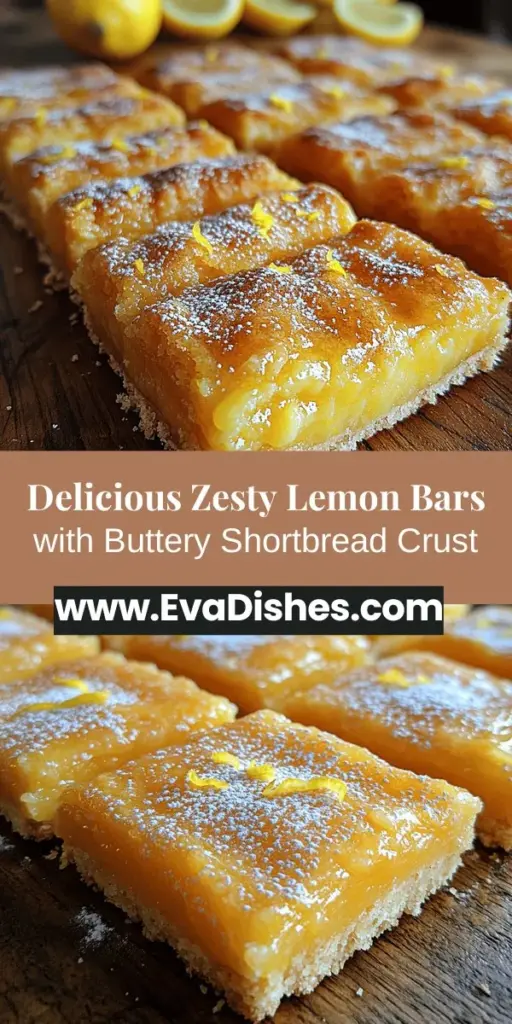 Indulge in the refreshing taste of Zesty Delight Lemon Bars with Buttery Shortbread Crust! This delightful dessert combines a rich, buttery shortbread base with a bright and tangy lemon filling, creating the perfect balance of sweet and tart. Ideal for gatherings or a simple treat, they bring a burst of sunshine to any occasion. With easy-to-follow steps, even novice bakers can create this elegant dessert that is sure to impress friends and family.