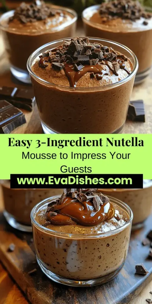 Indulge in the luxurious simplicity of 3-Ingredient Nutella Mousse, a dessert that combines the rich, creamy taste of Nutella with just two other ingredients: heavy whipping cream and vanilla extract. This airy, decadent treat is a chocolate lover's dream, perfect for any occasion, whether it's a dinner party or a quiet night in. Discover how to create this delightful mousse with ease and enjoy every velvety bite that melts in your mouth.