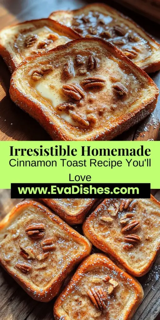 Discover the joy of making the best homemade cinnamon toast with just a few pantry staples! This nostalgic treat transforms ordinary bread into a warm, fragrant delight topped with a crunchy cinnamon-sugar blend. Whether you opt for brioche, sourdough, or whole grain, each bite is a perfect balance of sweetness and spice. Enjoy it as a comforting breakfast or a tasty snack anytime. Unleash your creativity with toppings and variations to make it uniquely yours!