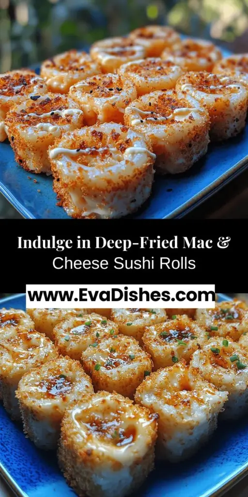 Discover the delicious blend of flavors with deep-fried mac & cheese sushi rolls! This innovative dish combines the creamy, cheesy goodness of mac and cheese rolled into sushi form and fried to crispy perfection. Perfect for parties or a cozy family dinner, these unique rolls are not only visually stunning but also satisfyingly tasty. Learn how to make this fusion favorite at home and impress your friends with a twist on classic comfort food. Dive into culinary creativity today!