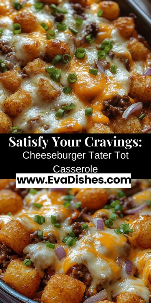 Indulge in the cozy goodness of Cheeseburger Tater Tot Casserole! This easy, one-dish meal combines seasoned ground beef, vibrant vegetables, and crispy tater tots, all topped with gooey cheese for a comforting family favorite. Perfect for busy weeknights or gatherings, this recipe offers flexibility to customize it to your taste. Enjoy nostalgic flavors reminiscent of classic cheeseburgers while creating new family memories around the dinner table.