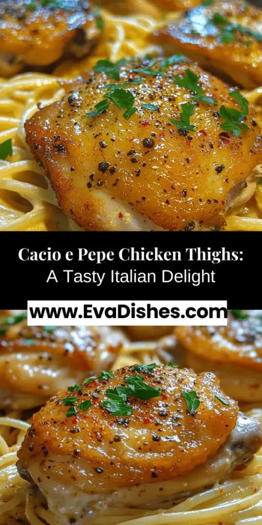 Discover the delicious fusion of Italian flavors with Cacio e Pepe Chicken Thighs. This innovative recipe transforms the classic Roman dish into a hearty meal by combining tender, juicy chicken thighs with a creamy cheese and pepper sauce. Perfect for busy weeknights or special occasions, this one-pan wonder is not only easy to make but also bursting with comforting flavors. Elevate your dinner routine with this satisfying dish that captures the essence of Italian comfort food. Enjoy a delightful twist that’s sure to impress!