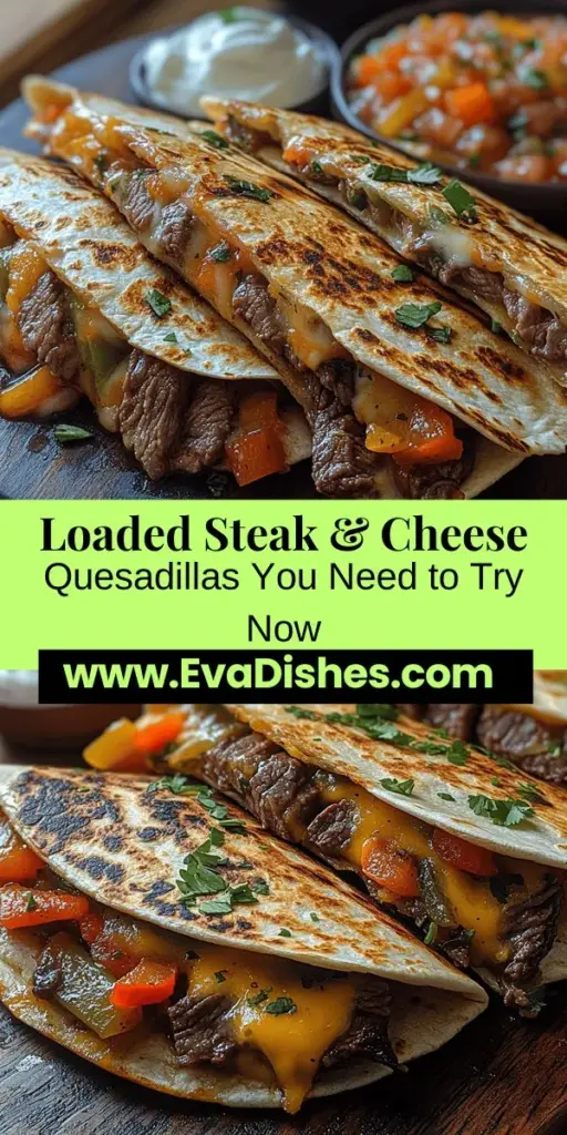 Discover the delicious twist on a classic with Loaded Steak & Cheese Quesadillas! Packed with marinated flank steak, melted cheese, and fresh sautéed vegetables, these quesadillas bring satisfying flavors to your dinner table. Perfect for busy weeknights or gatherings, they combine juicy meat, gooey cheese, and crispy tortillas for a meal that everyone will love. Elevate your quesadilla game and impress your family and friends with this flavorful recipe!