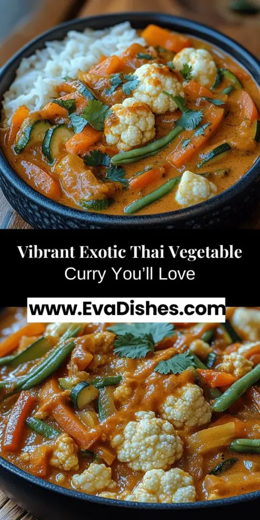 Discover the vibrant world of Thai cuisine with this Exotic Thai Vegetable Curry recipe! Bursting with fresh vegetables and simmered in a creamy coconut sauce, this dish is perfect for both vegetarians and vegans. Made with wholesome ingredients like coconut oil, red curry paste, and seasonal veggies, it offers a delightful balance of sweet, sour, and spicy flavors. Serve it with jasmine rice for a nourishing, colorful meal that’s sure to impress your guests or satisfy your cravings. Dive into this culinary adventure and enjoy every mouthful!