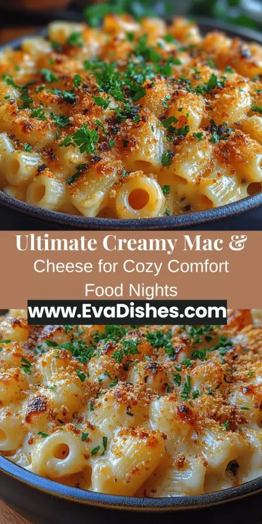 Discover the joy of comfort food with this Ultimate Creamy Mac & Cheese recipe! Packed with rich cheeses and a velvety sauce, this dish is perfect for any occasion. Whether you're cooking for family or hosting a potluck, it's easy to make and satisfies all taste buds. With a delightful blend of sharp cheddar, mozzarella, and Parmesan, plus the option to add your favorite toppings, this mac and cheese is sure to impress. Try it today for a cozy, delicious meal!