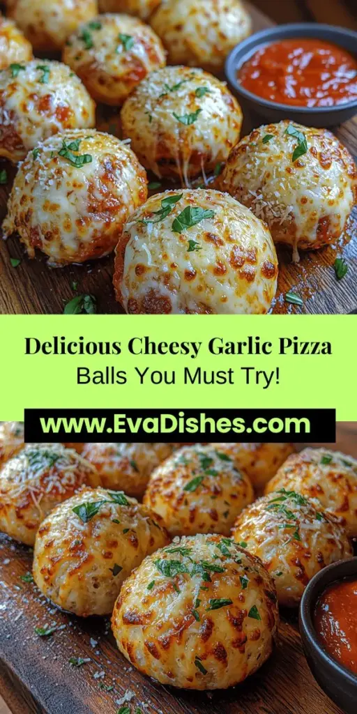 Discover the ultimate comfort food with this easy Cheesy Garlic Pizza Balls recipe! Perfect for parties or cozy nights in, these fluffy dough balls are filled with gooey cheese and savory garlic flavors. Simple to make, you can customize them with your favorite toppings for a fun twist. Enjoy the irresistible aroma of freshly baked snacks that everyone will love. Get ready to impress your friends and family with these delectable treats!