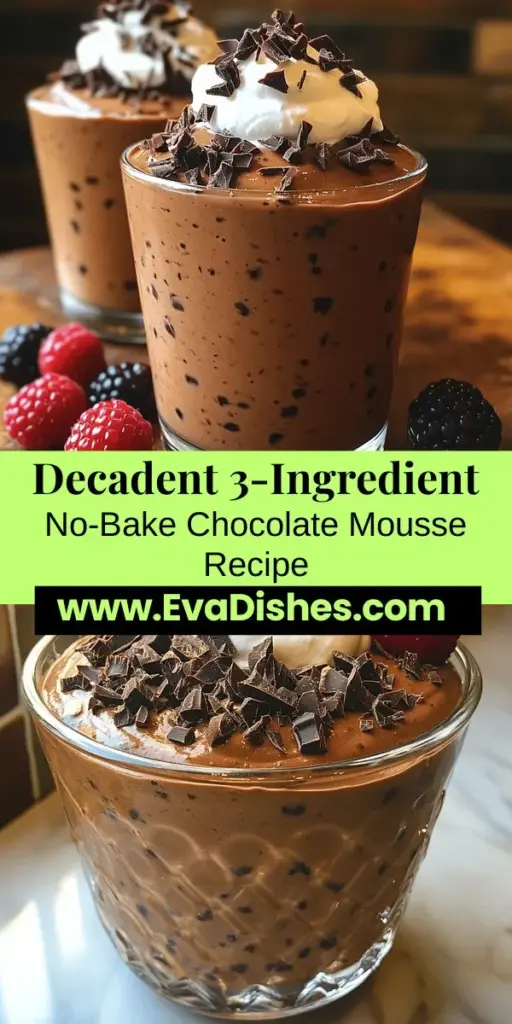 Indulge in the rich and creamy delight of a 3-Ingredient No-Bake Chocolate Mousse. With just heavy whipping cream, semi-sweet chocolate chips, and vanilla extract, you can create a luxurious dessert that's perfect for any occasion. No baking required means it's easy to whip up, even on warm days. Follow our simple step-by-step guide for a light and airy mousse that will impress your guests and tantalize your taste buds. Perfect for both novice and experienced cooks!