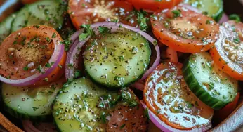 Refreshing Summer Delight: A Zesty Cucumber, Tomato, and Onion Salad Recipe