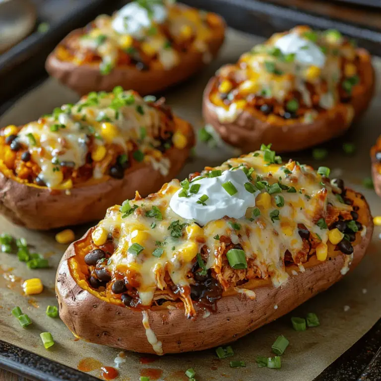 In the world of nutritious and delicious meals, BBQ Chicken Stuffed Sweet Potatoes stand out as a delightful option that harmonizes taste, health, and convenience. This dish perfectly encapsulates the growing trend of preparing hearty meals that fit seamlessly into our busy lifestyles, making it an ideal choice for weeknight dinners or casual gatherings with friends and family. Picture a warm, fluffy sweet potato packed with tender, BBQ-infused chicken, all topped with your favorite garnishes. It’s not just a meal; it’s an experience that caters to both your cravings and nutritional needs.
