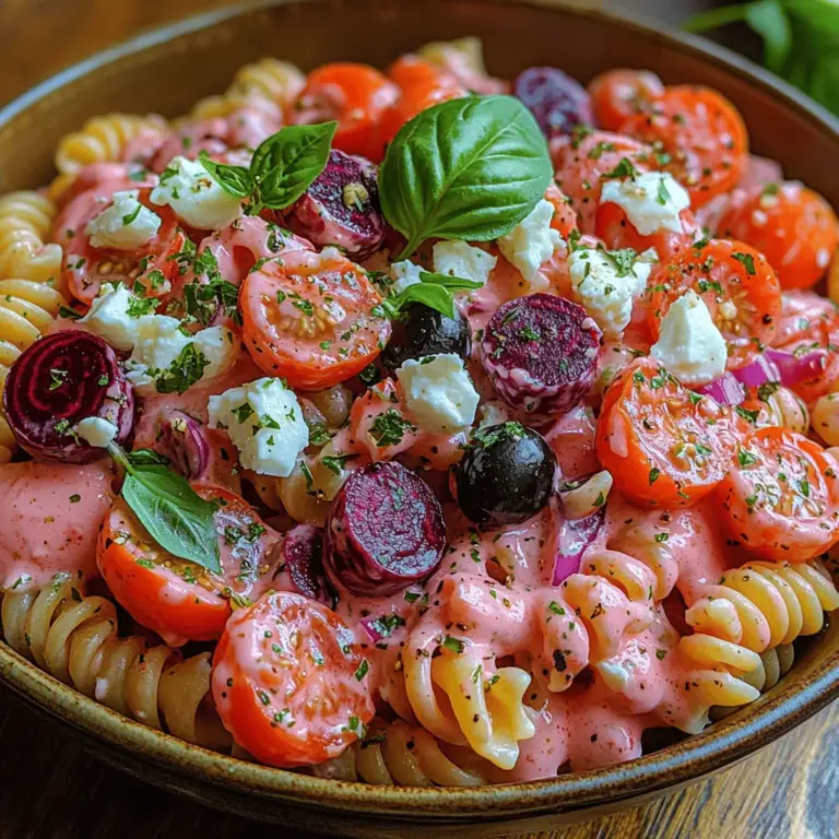 Welcome to the world of Blushin' Bites Pink Pasta Salad, a dish that not only tantalizes the taste buds but also delights the eyes with its stunning shades of pink. This vibrant pasta salad is crafted to impress, making it an ideal centerpiece for any gathering, whether it's a casual picnic, a lively potluck, or a cozy family dinner. The appeal of this recipe lies not just in its aesthetic charm but also in its wholesome ingredients, which come together to create a nutritious and flavorful dish that everyone will love.
