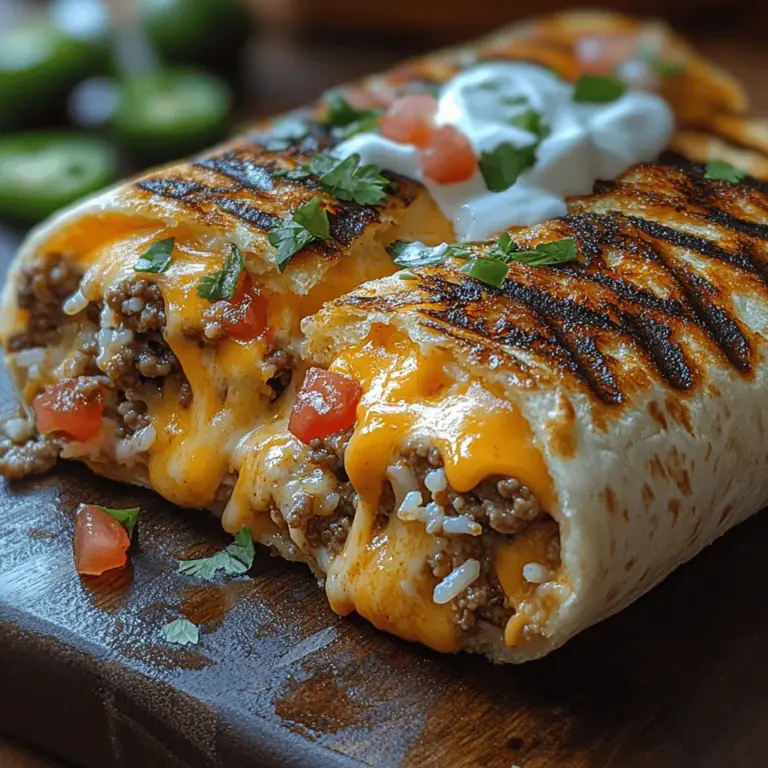 The Cheesy Fiesta Grilled Cheese Burrito is a delightful fusion of two beloved comfort foods: the classic grilled cheese sandwich and the hearty burrito. This innovative recipe has gained immense popularity among food lovers for its melty, cheesy goodness wrapped in a soft tortilla, making it the perfect indulgence for any occasion. Whether you’re enjoying it as a quick lunch, a satisfying dinner, or even a midnight snack, this burrito is sure to hit the spot.