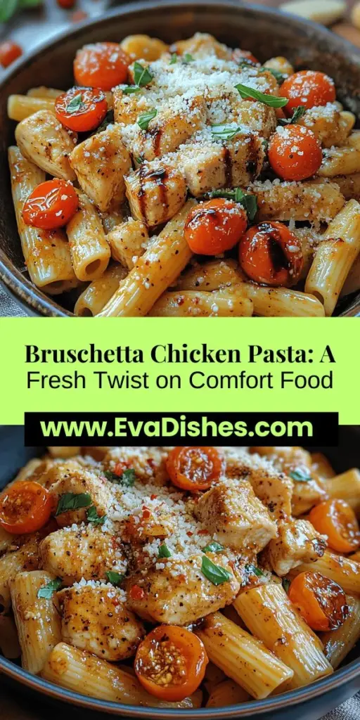 Discover the deliciousness of Bruschetta Chicken Pasta, where traditional Italian flavors meet comfort food. This easy-to-make dish combines tender chicken, al dente pasta, vibrant cherry tomatoes, and aromatic basil for a fresh twist on a classic recipe. Packed with nutritious ingredients, like antioxidants and lean protein, it's perfect for weeknight dinners or special gatherings. Elevate your meals with this healthy, flavorful fusion that satisfies both taste and wellness!